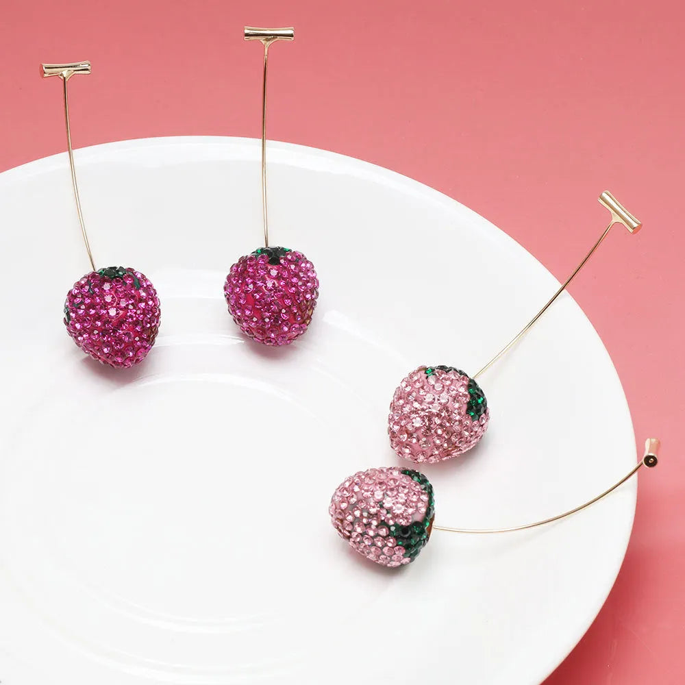 Geometric strawberry earrings with spot drill texture in six colour options including red, pink and white powder