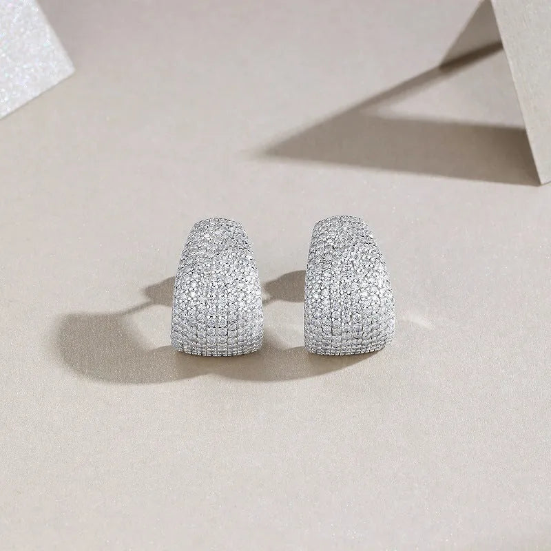 Geometric sterling silver ear studs with white moissanite stones in GRA gift box