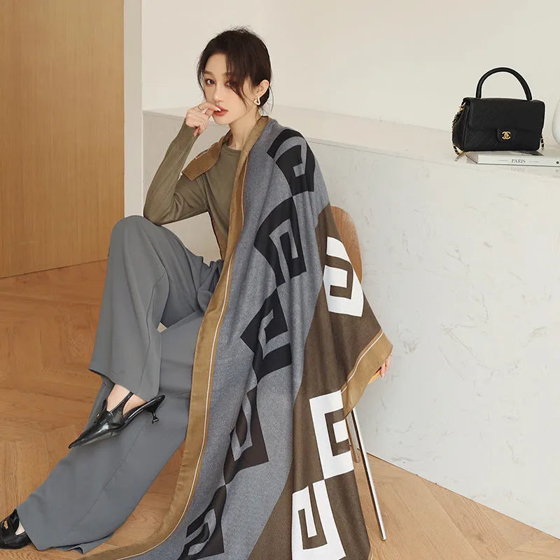 Vintage printed polyester scarf in mid-length 180cm by 90cm size for autumn warmth