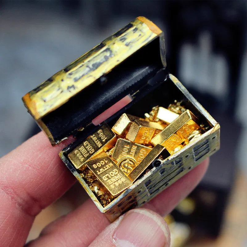 Alloy metal gold coin treasure box doll house accessories with gold bar combination styling