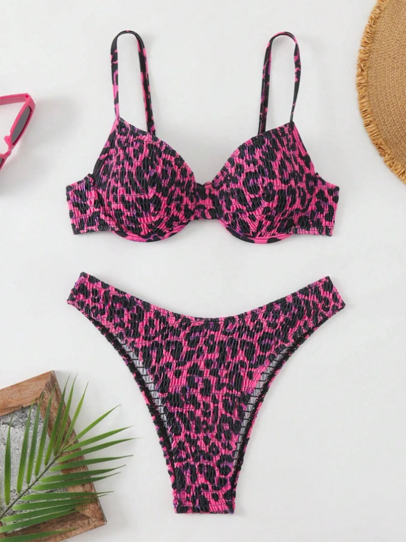 Leopard point bikini swimsuit for women with backless design in brown mixed colour