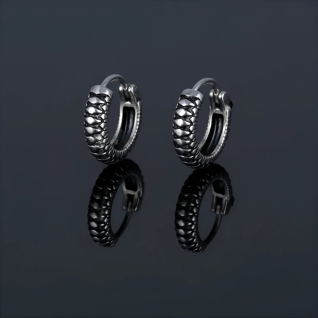 Silver geometric retro twist earrings with stripe design and round elements