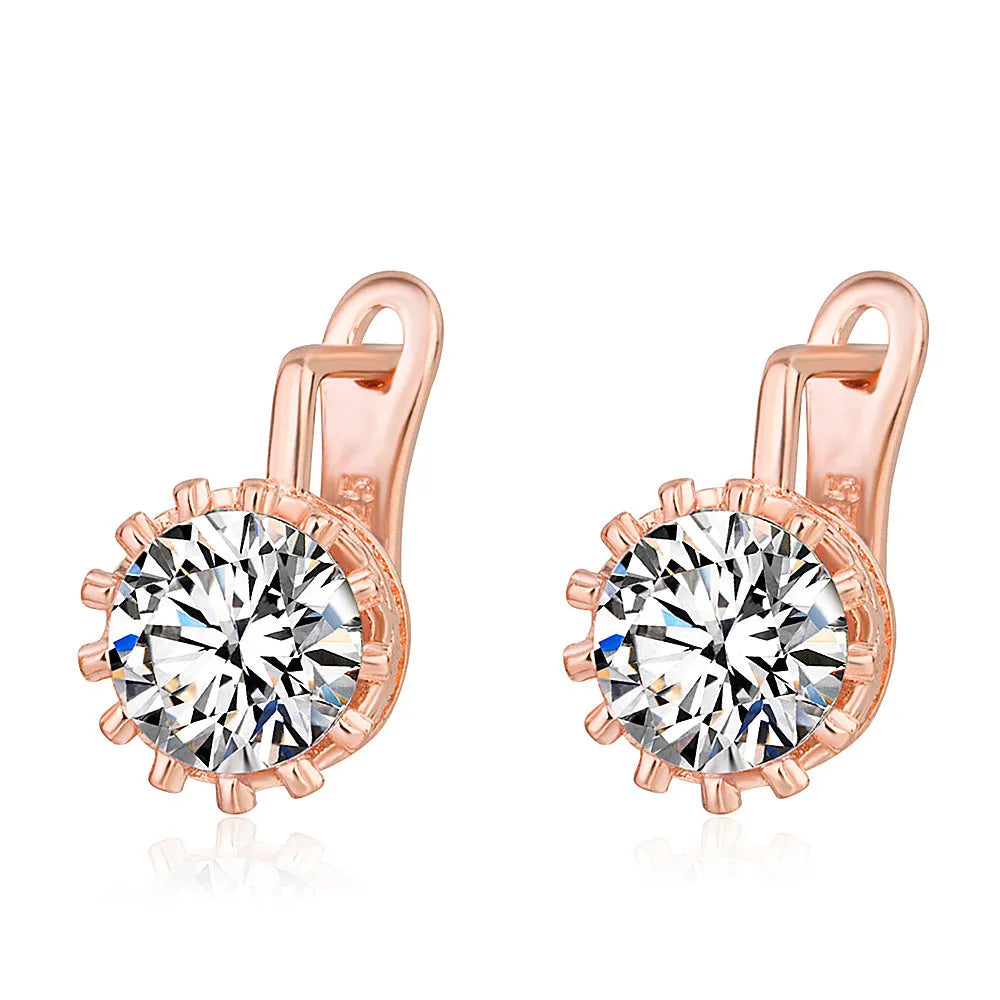 Korean retro crown ear clips in copper with white diamond detailing, rose gold and white gold colour options