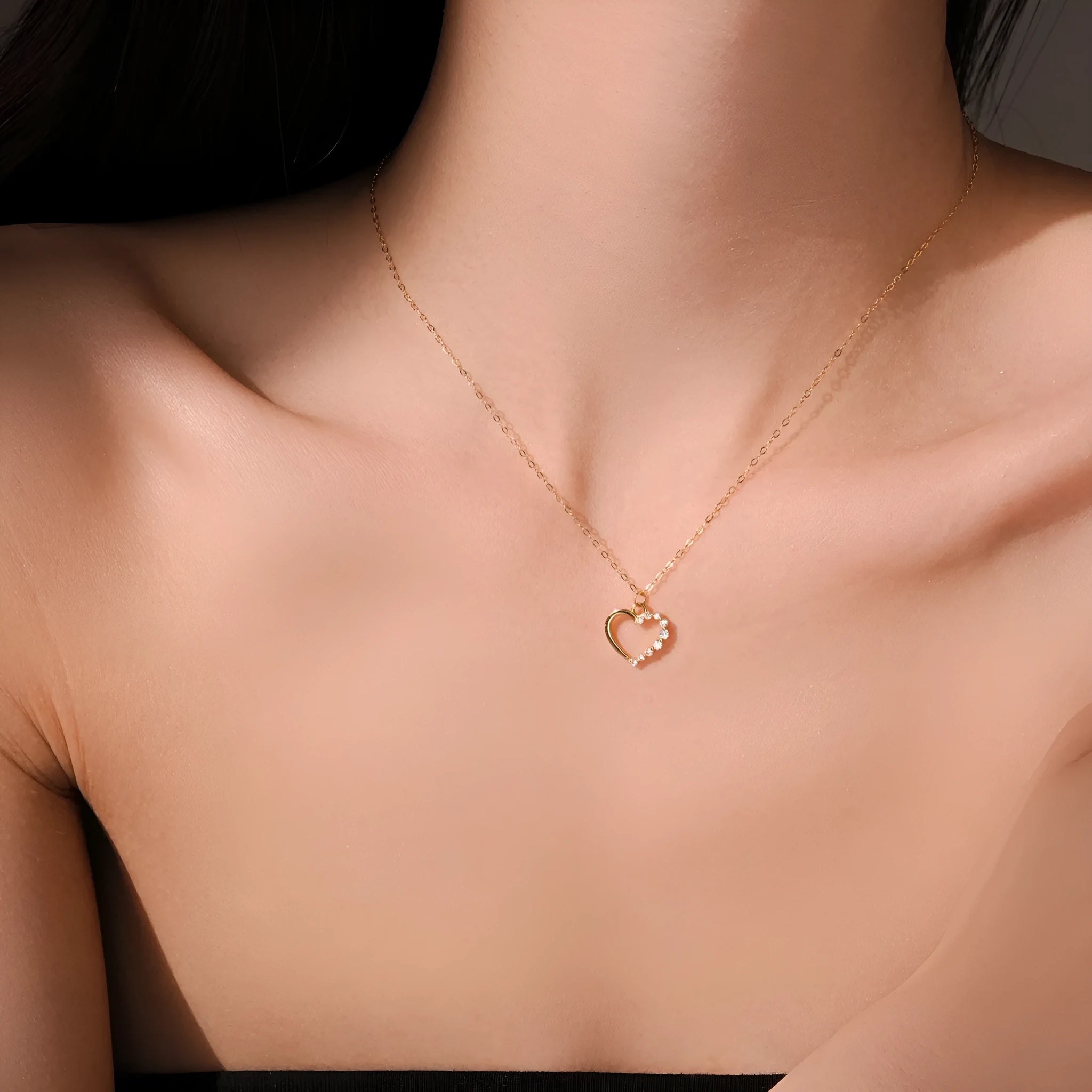 Sterling silver hollow heart necklace for women with gold plating options