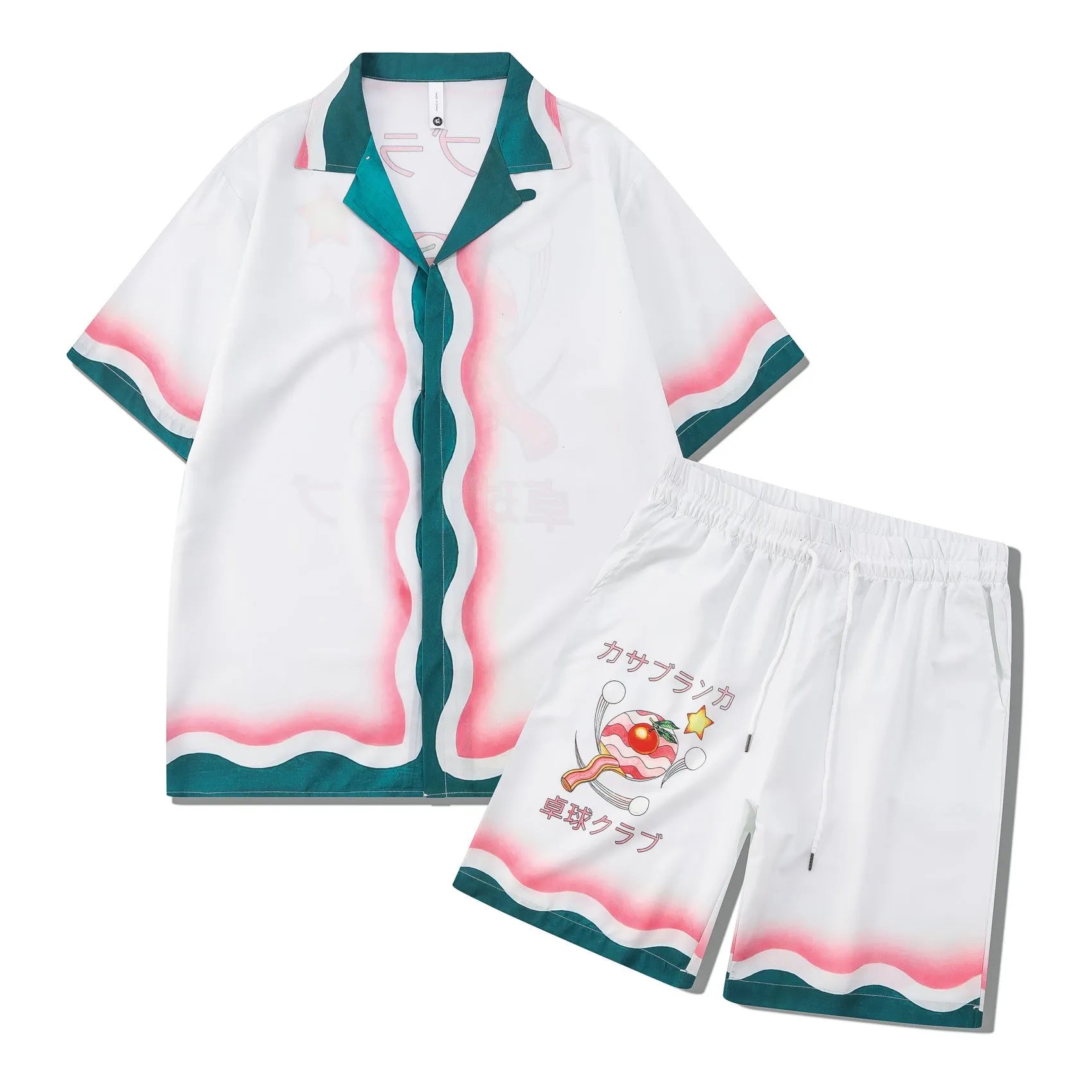 Plaid print beach shirt and trouser outfit set in European American style with short sleeves
