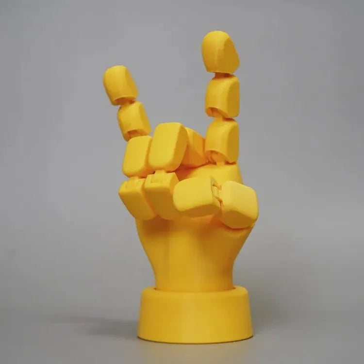 Yellow movable joint hand props made from PLA plastic for decorative displays