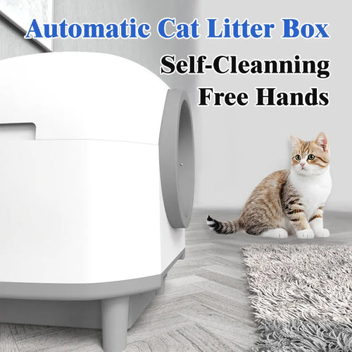 White automatic enclosed self-cleaning litter box for cats.