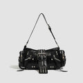 Black dumpling-shaped retro handbag with oil wax leather and three-dimensional pocket design