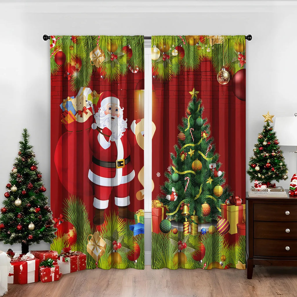 3D digital printed modern Christmas curtain hanging on a window