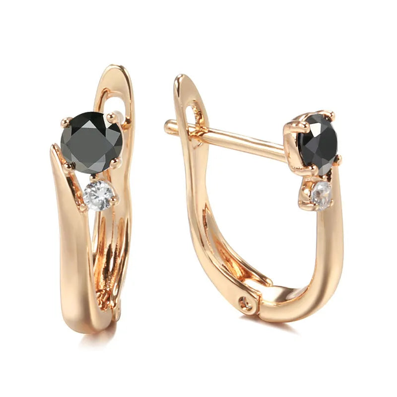 Women's black agate earrings with gold-plated finish and geometric drop shape design