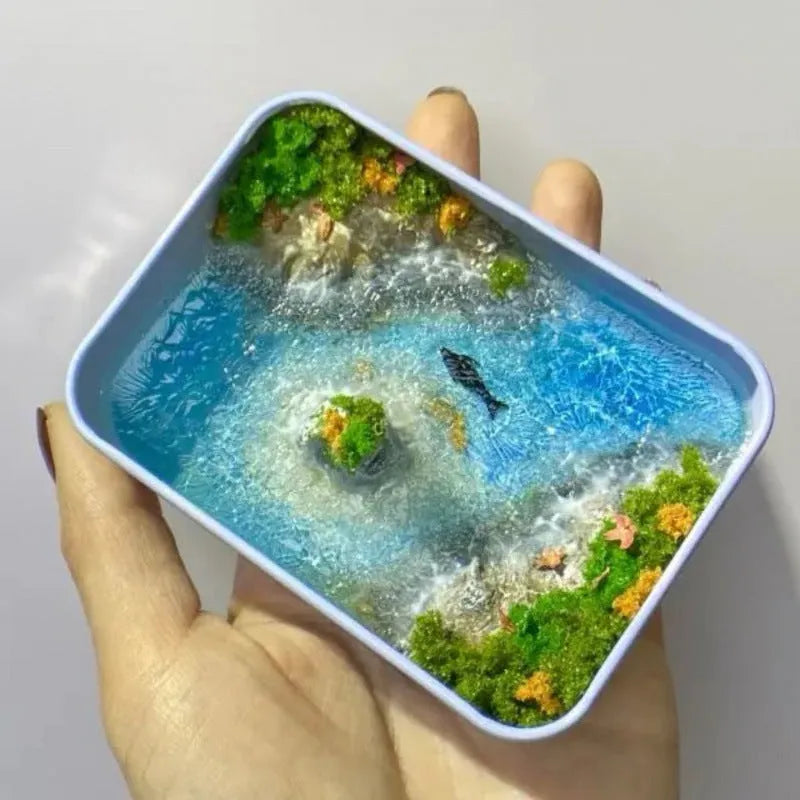 DIY marine landscape handmade ornament with bamboo peninsula iron box design