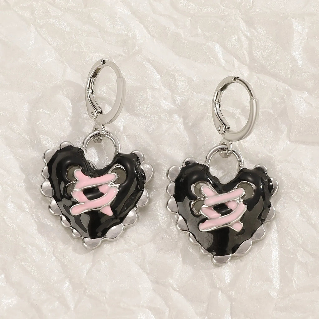 Women's cross crystal earrings in alloy with five colour options showing drip oil finish and geometric designs
