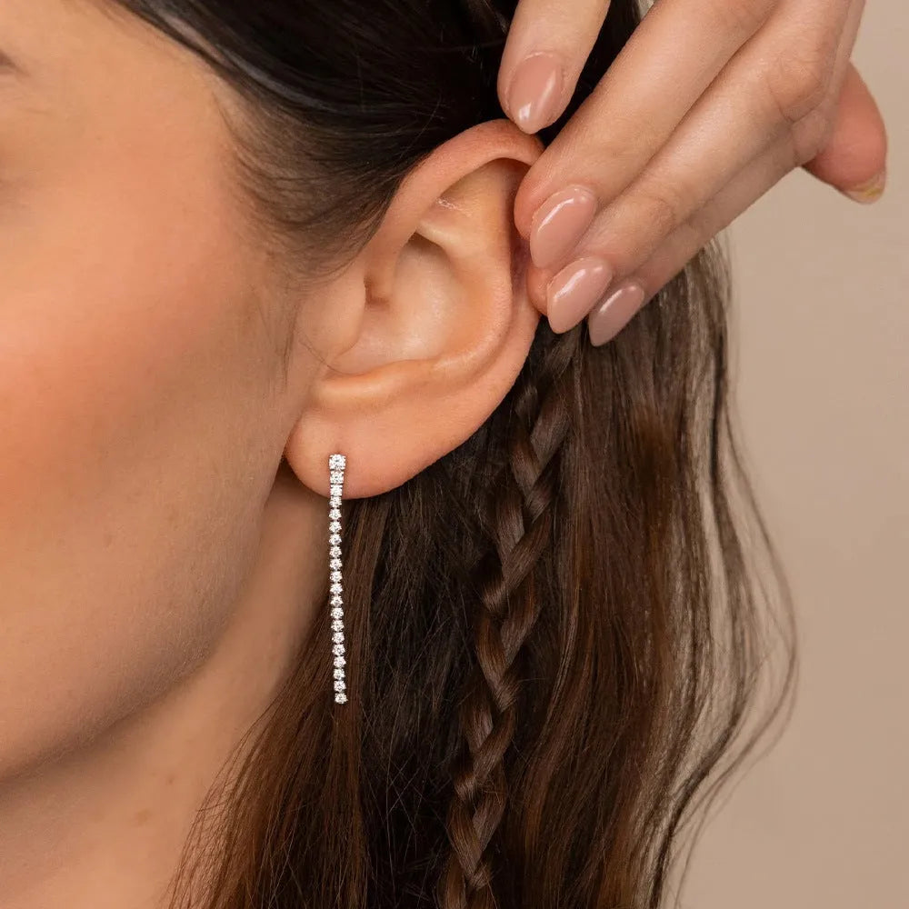 Geometric zircon earrings with linear Chinese design in stainless steel, gold and steel colour options