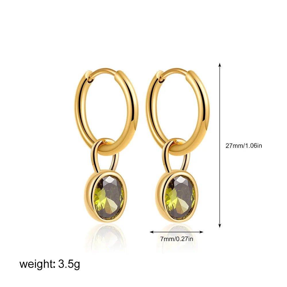 Women's retro simple oval zircon earrings in copper available in six different colours