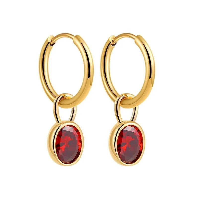 Women's retro simple oval zircon earrings in copper available in six different colours
