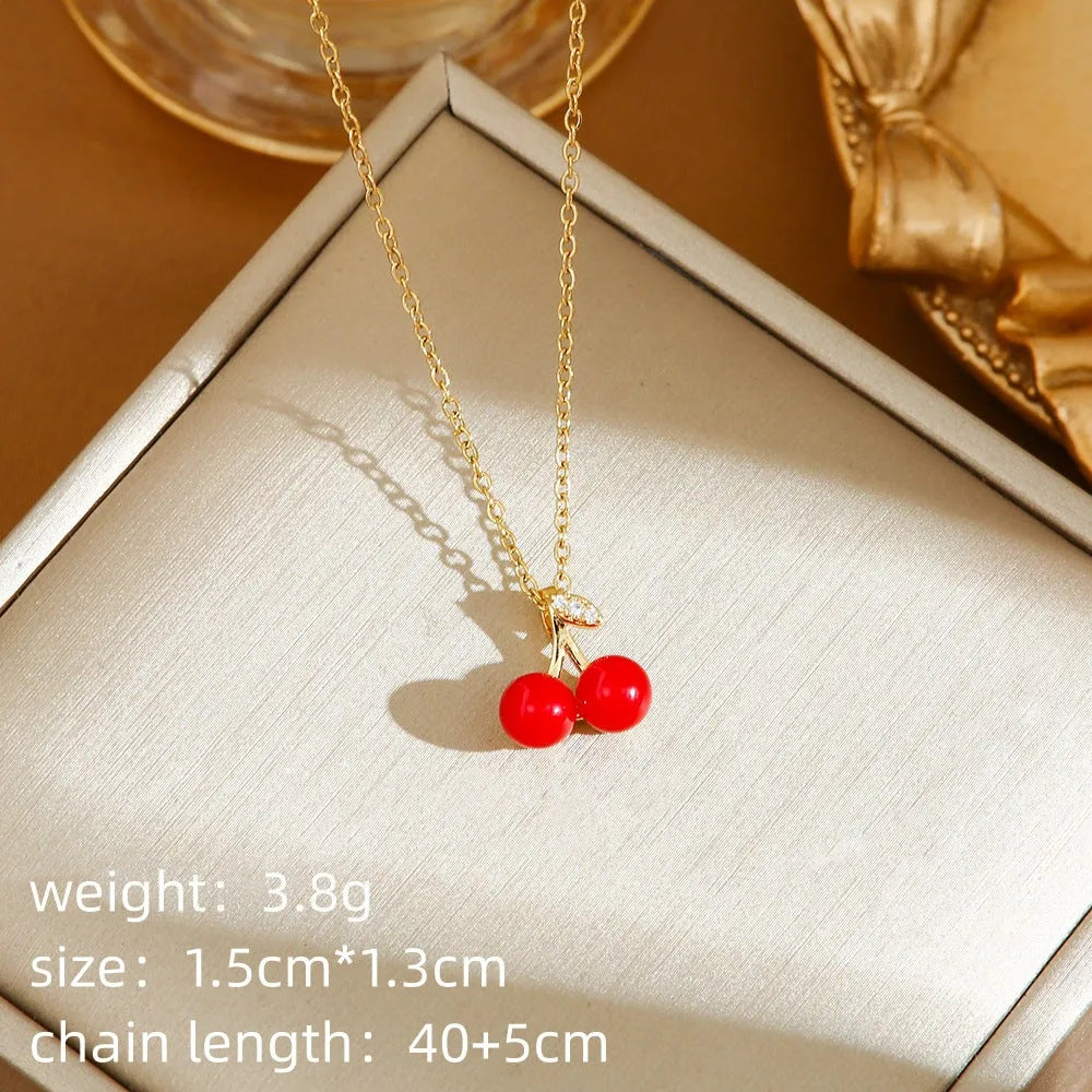 Titanium steel fashion necklace with fruit pendant designs on O-ring chain