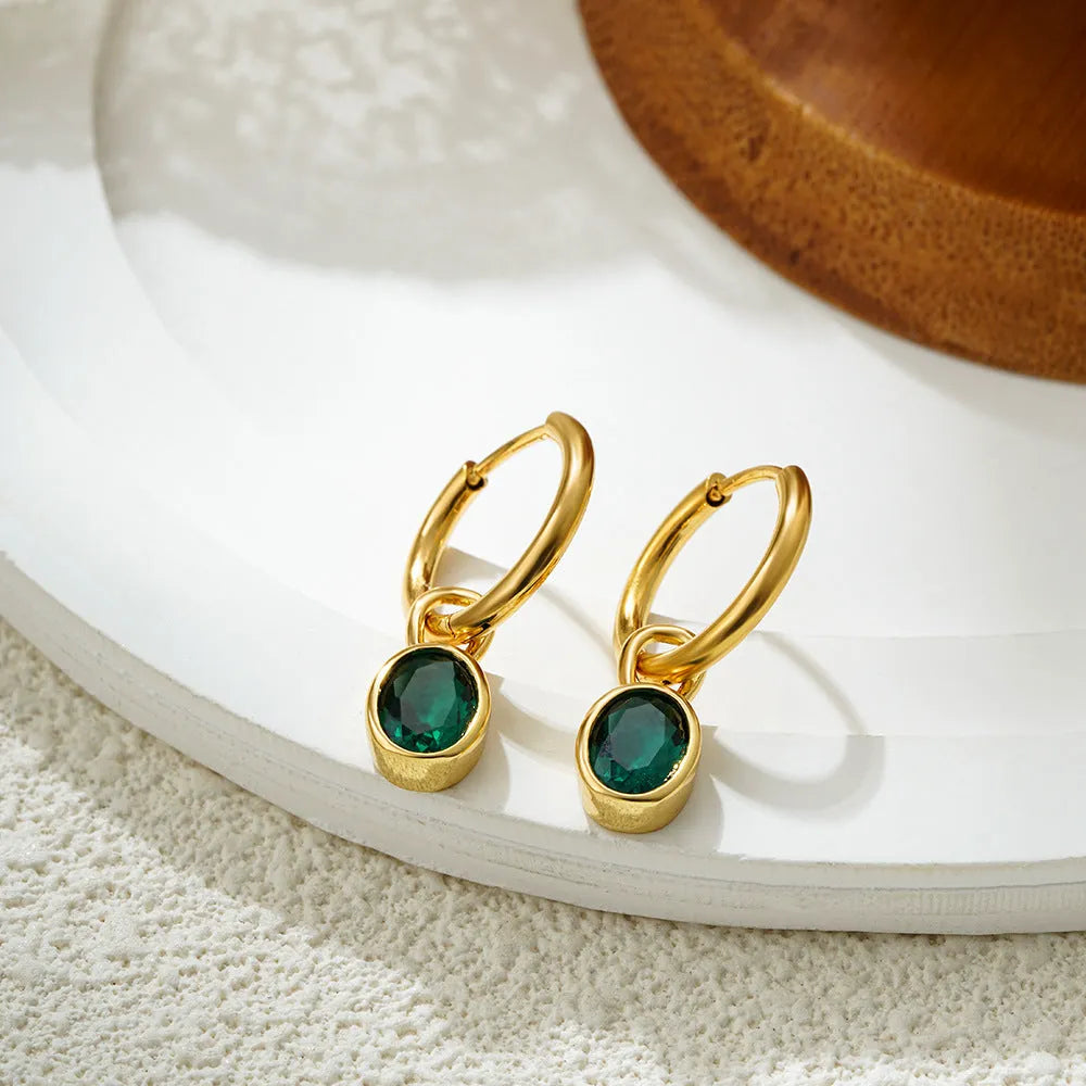 Women's retro simple oval zircon earrings in copper available in six different colours