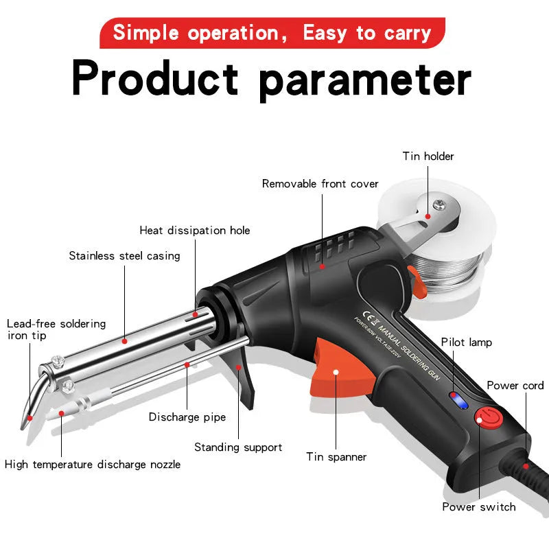 Black G102 alloy soldering gun set with light, five piece toolkit for electronics.