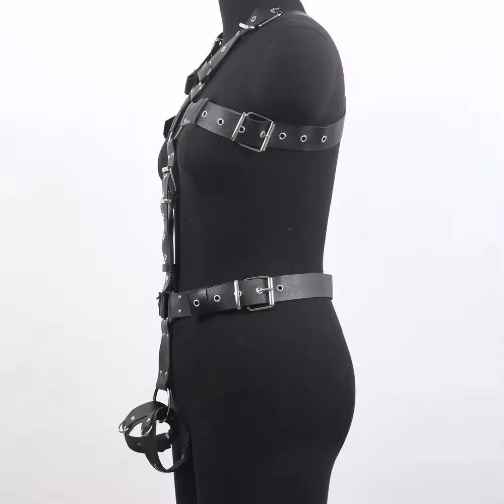 Black imitation leather waist shaping belt with a thin strap and adjustable pin buckle.