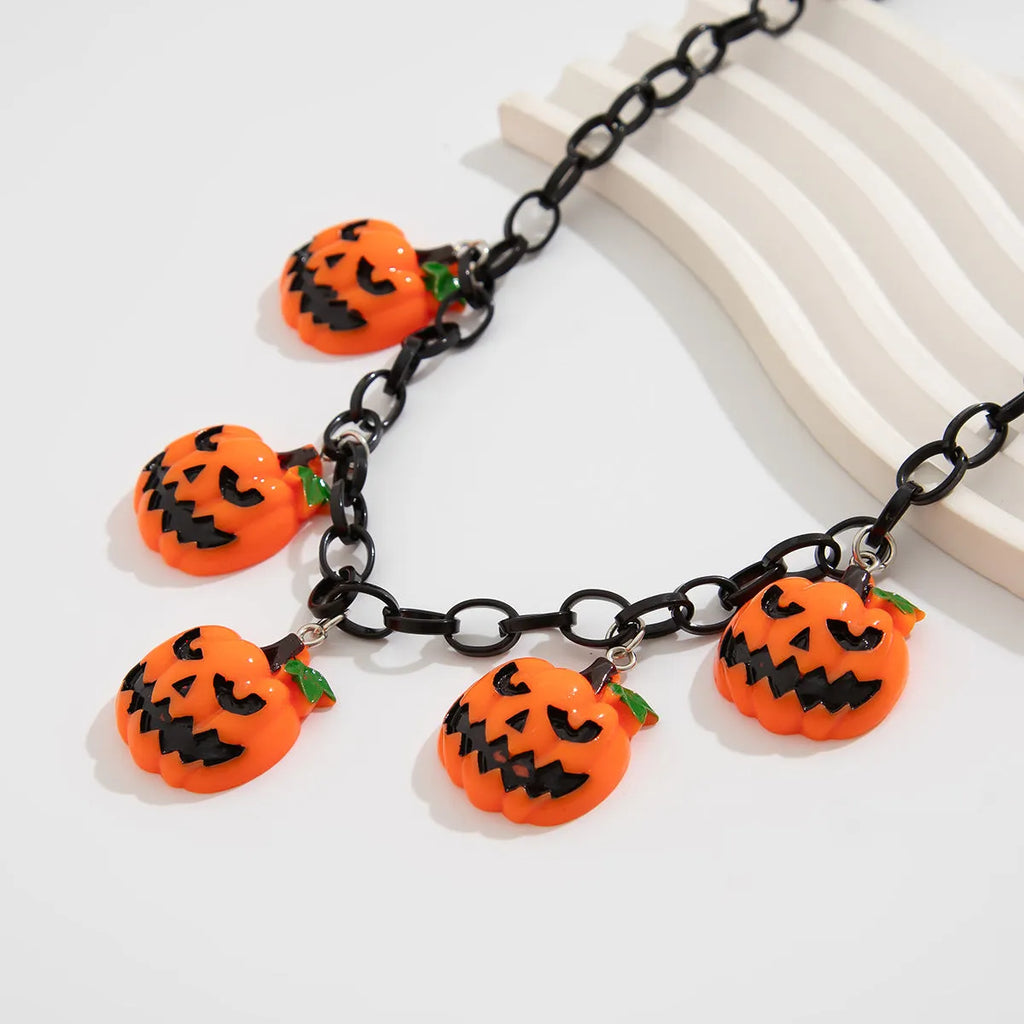 Halloween pumpkin ghost cartoon necklace with mixed colour acrylic pendant on 30cm chain