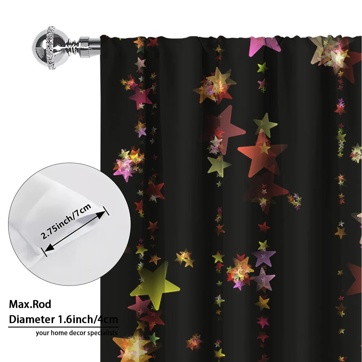 Pair of red and green Christmas theme digitally printed polyester curtains hanging on a window.