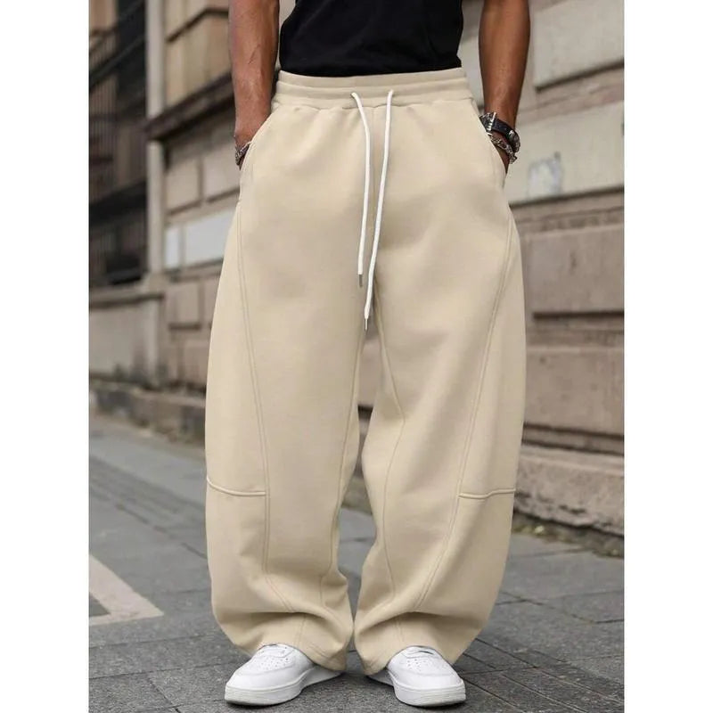 Men's straight leg trousers in high waist design with elastic waistband and bamboo fibre fabric