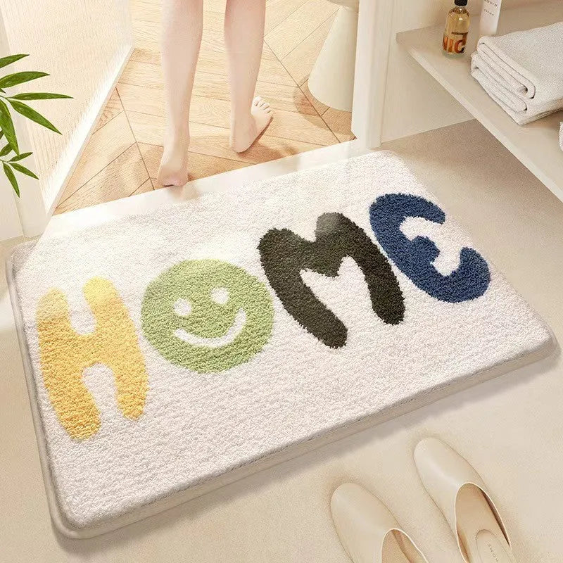 Rectangular rainbow print floor mat with sky sea colours and plastic dirt-resistant bottom