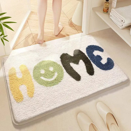 Rectangular rainbow print floor mat with sky sea colours and plastic dirt-resistant bottom