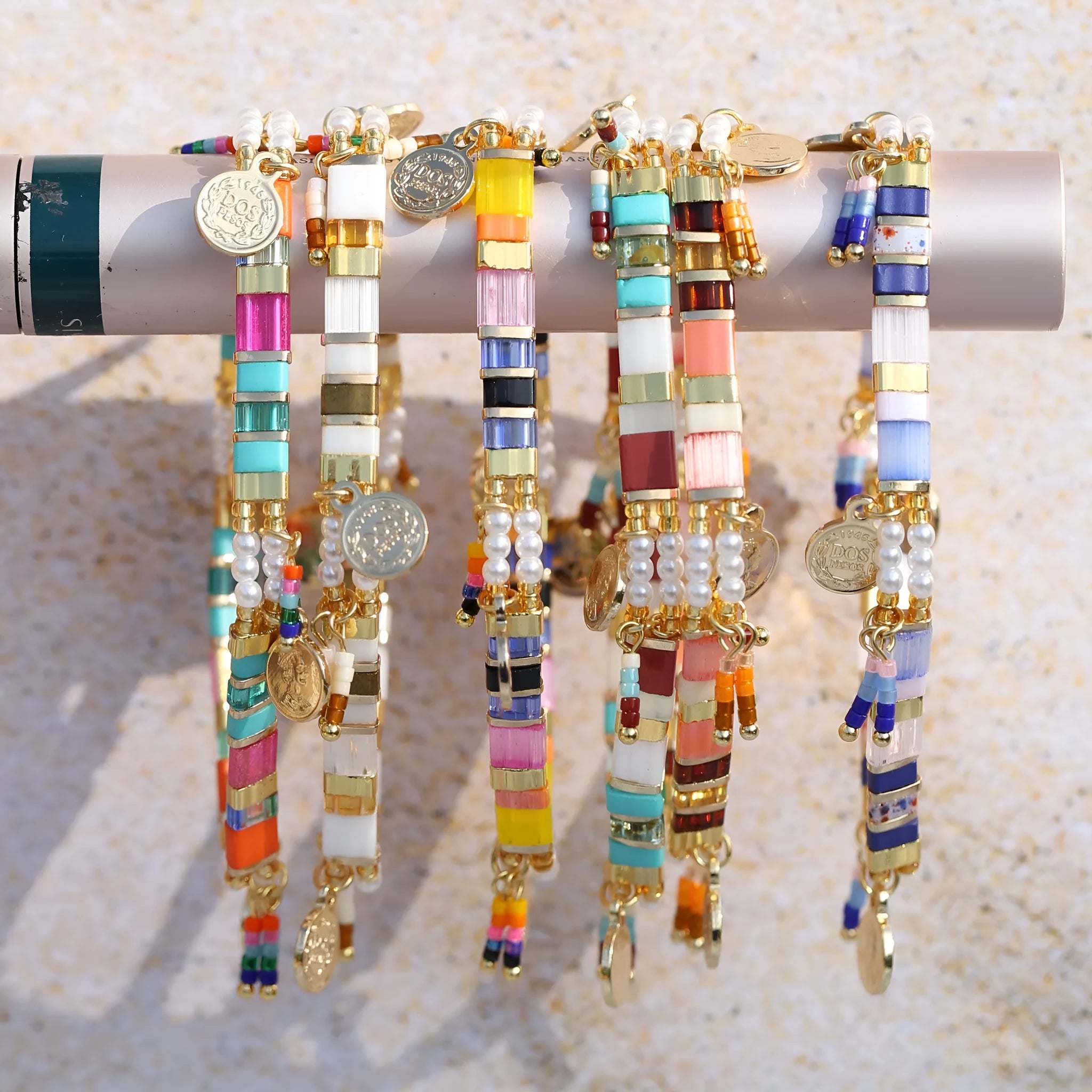 Women's handmade imitation pearl beaded bracelet in European/American style with glass coloured beads