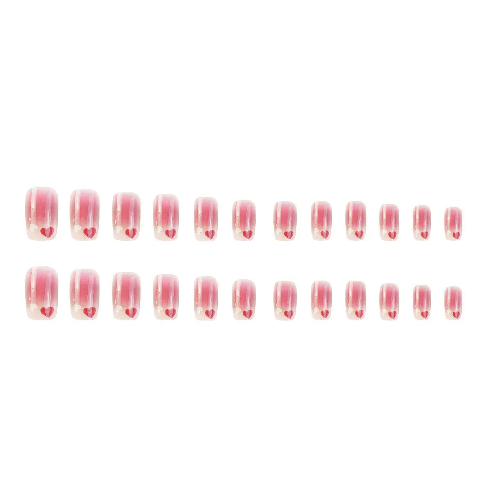 Red and white love gradient nail stickers with starry sky pattern and glue tube