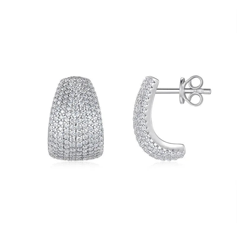 Geometric sterling silver ear studs with white moissanite stones in GRA gift box