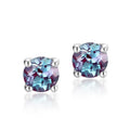 Round geometric silver ear studs with cultivé Alexandrite stone for women