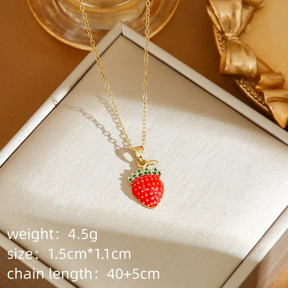 Titanium steel fashion necklace with fruit pendant designs on O-ring chain