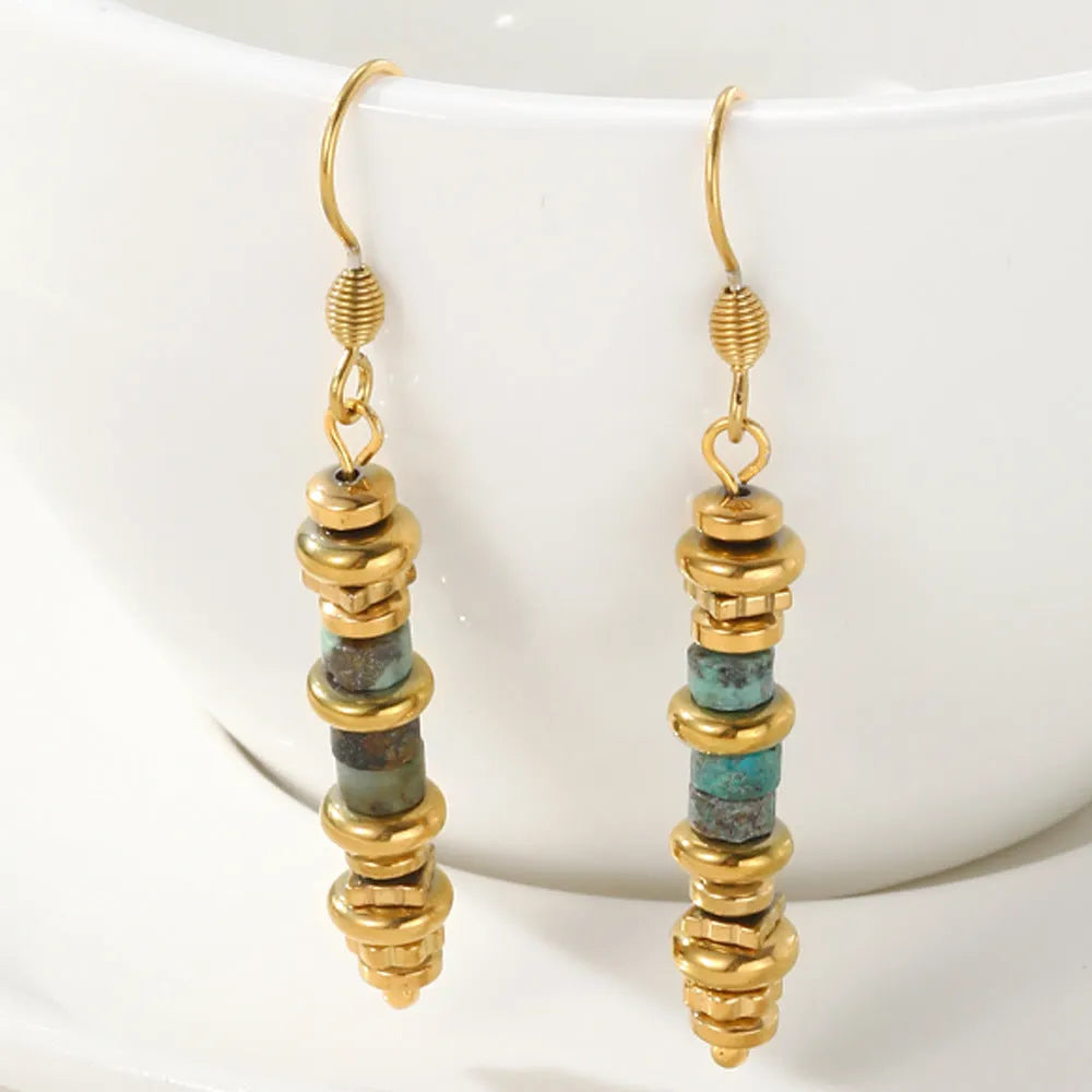 Geometric titanium steel dangle earrings with European retro style and 18K purity