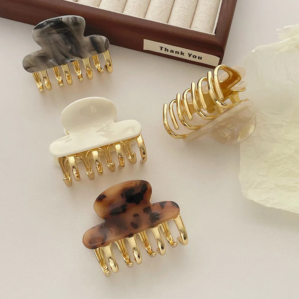 Retro acetate hair barrettes with metal grip in medium size showing R08 colour options