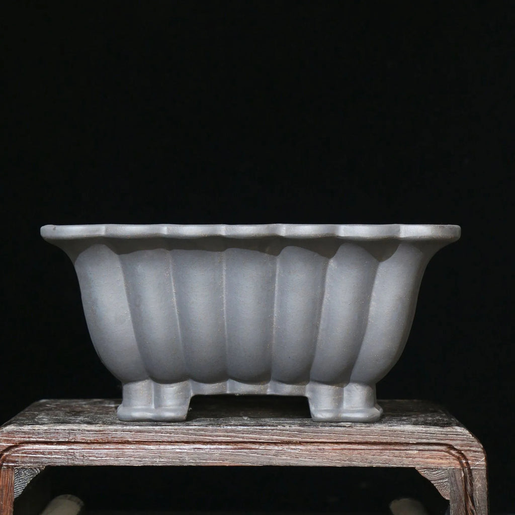 Square purple sand ceramic flower pot with classical design for desktop bonsai plants