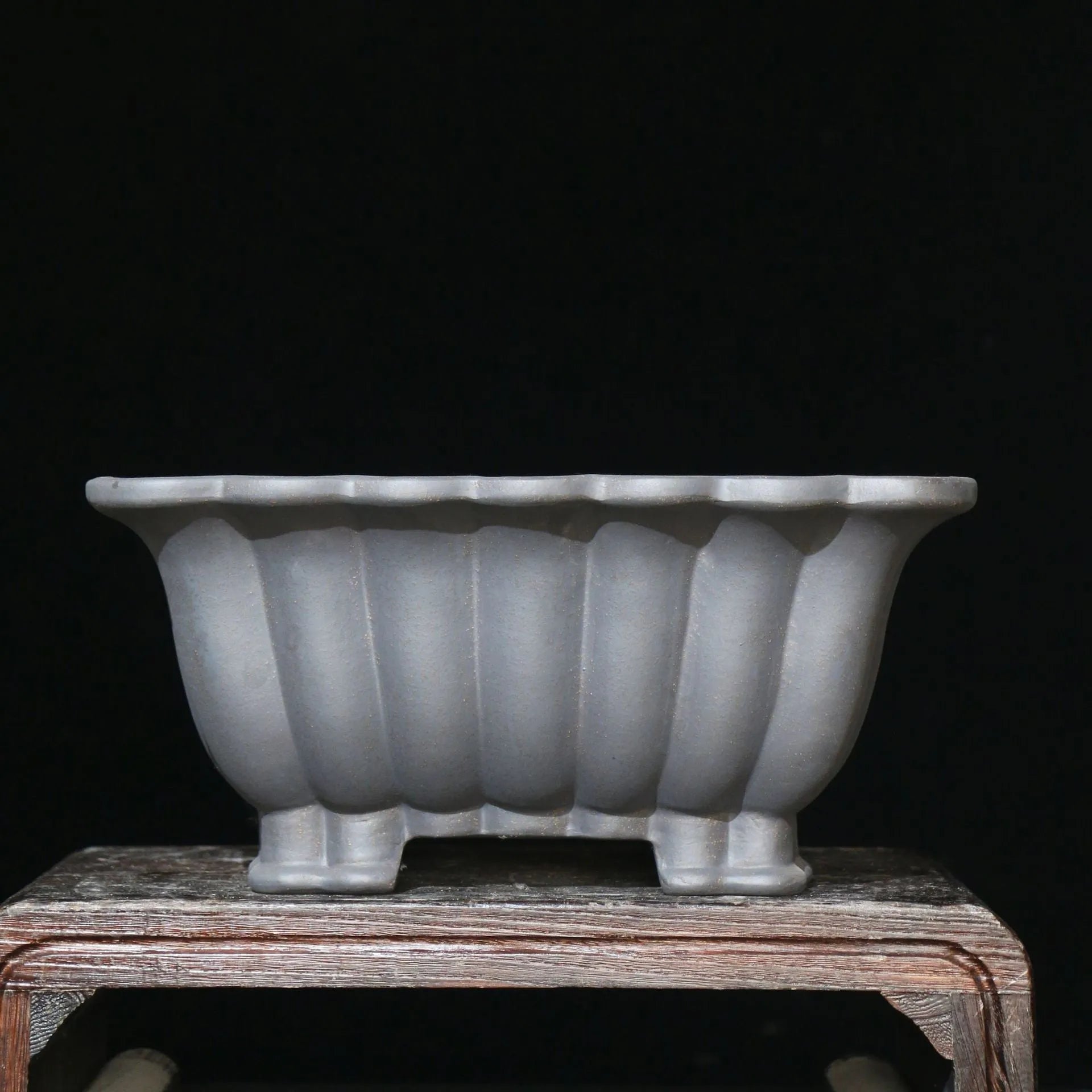 Square purple sand ceramic flower pot with classical design for desktop bonsai plants