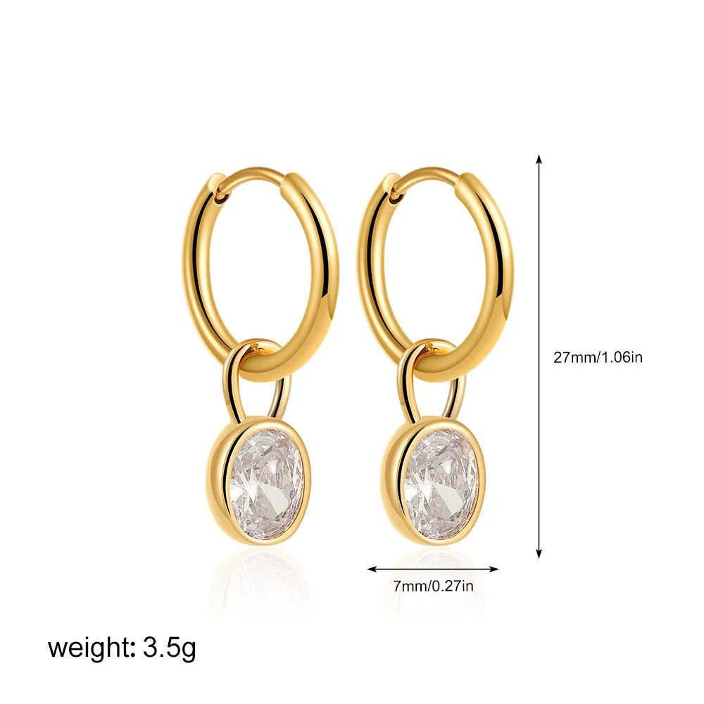 Women's retro simple oval zircon earrings in copper available in six different colours