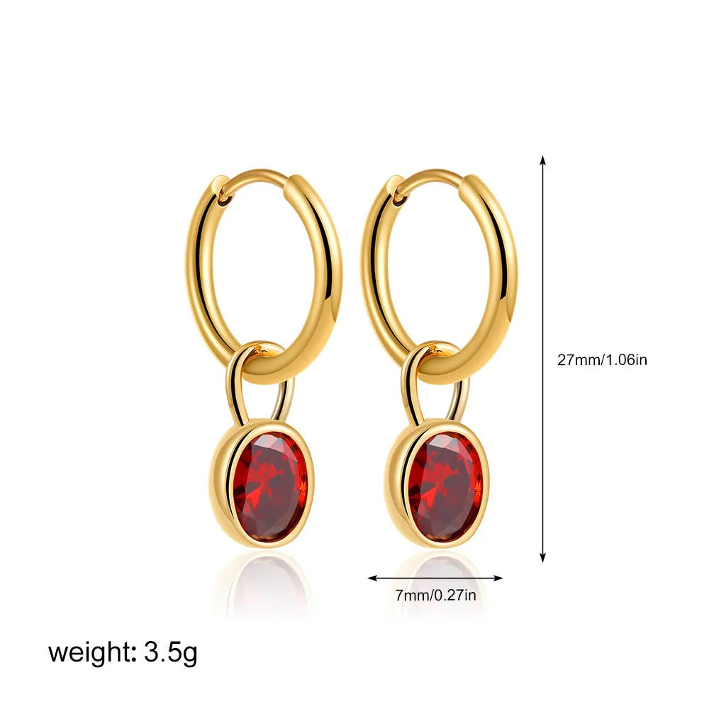 Women's retro simple oval zircon earrings in copper available in six different colours