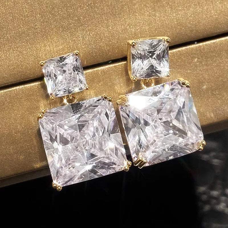 Copper geometric square earrings for women in white gold and gold colour options