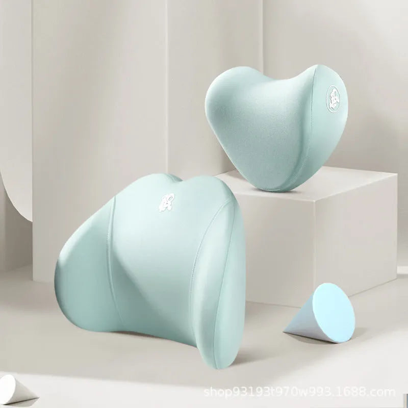 Car pillow set with heart-shaped headrest and lumbar support pillow, cotton cover, four seasons memory foam, black colour