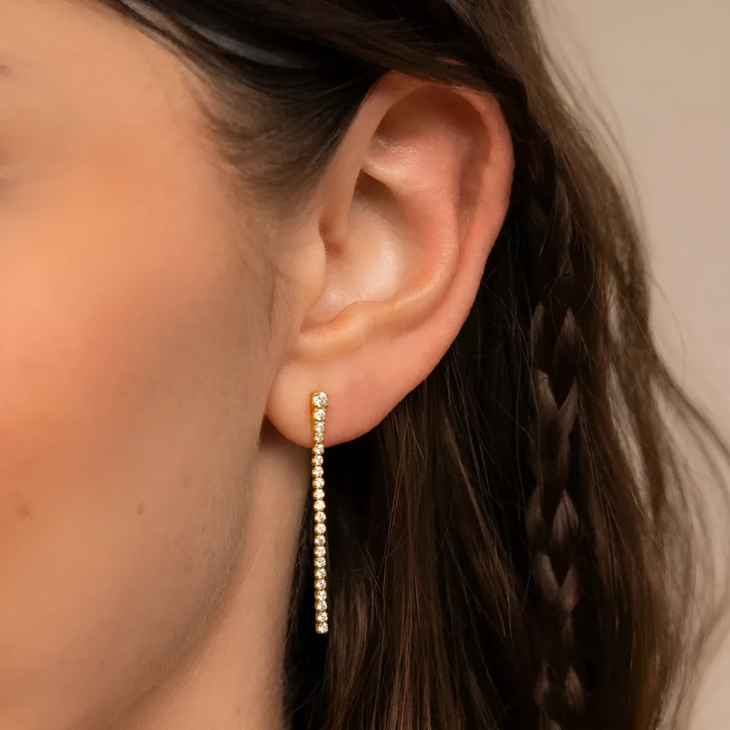 Geometric zircon earrings with linear Chinese design in stainless steel, gold and steel colour options