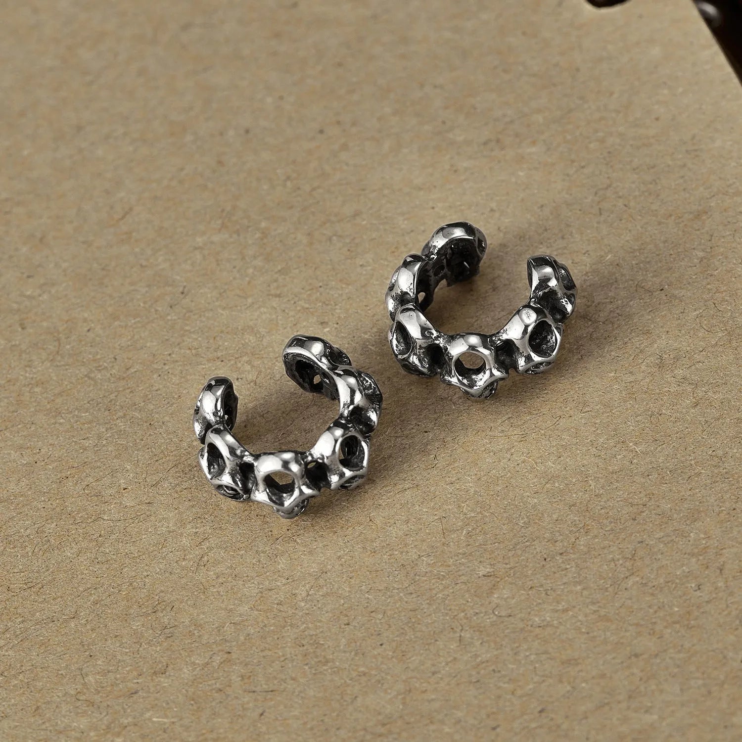 Retro hollow skull design stainless steel ear clips with geometric shape and clip-on mechanism