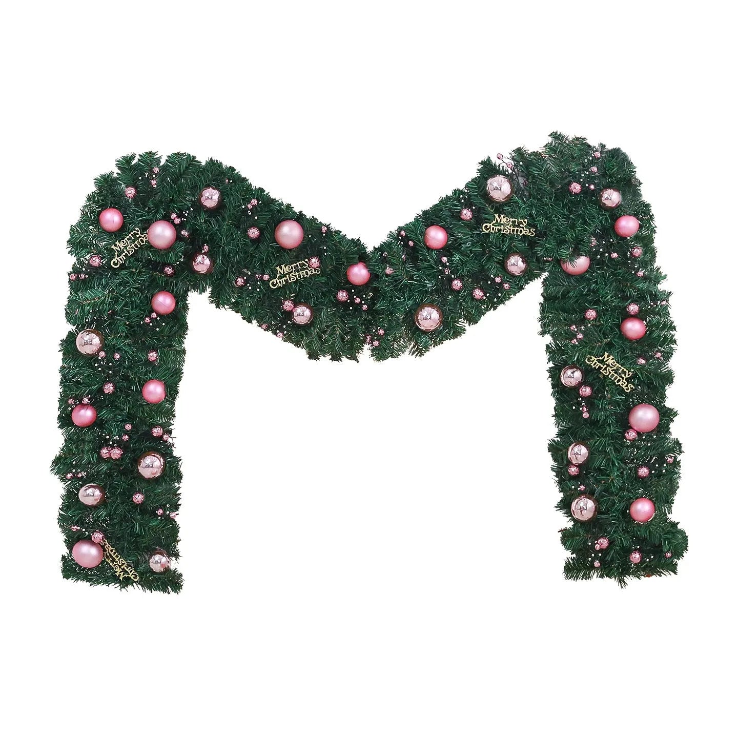 2.7 metre pink Christmas rattan vine garland with 240 decorations and optional LED lights