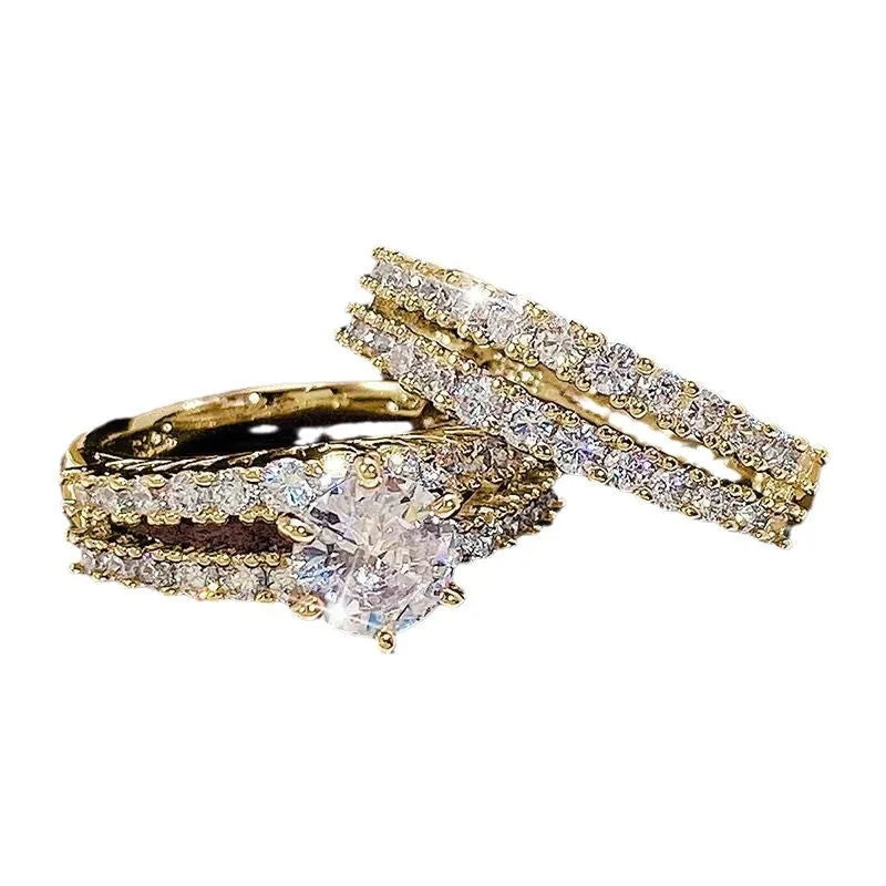 Fully jewelled 2-in-1 female ring set in alloy with silver, gold, and rose gold colour options