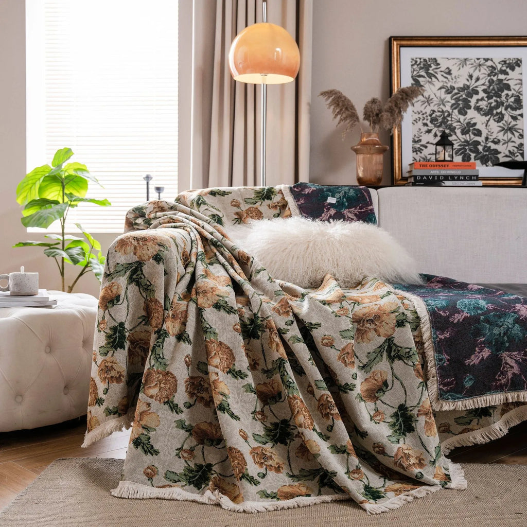 American country style jacquard sofa cover with anti-hair scratch flower pattern in polyester cotton fabric