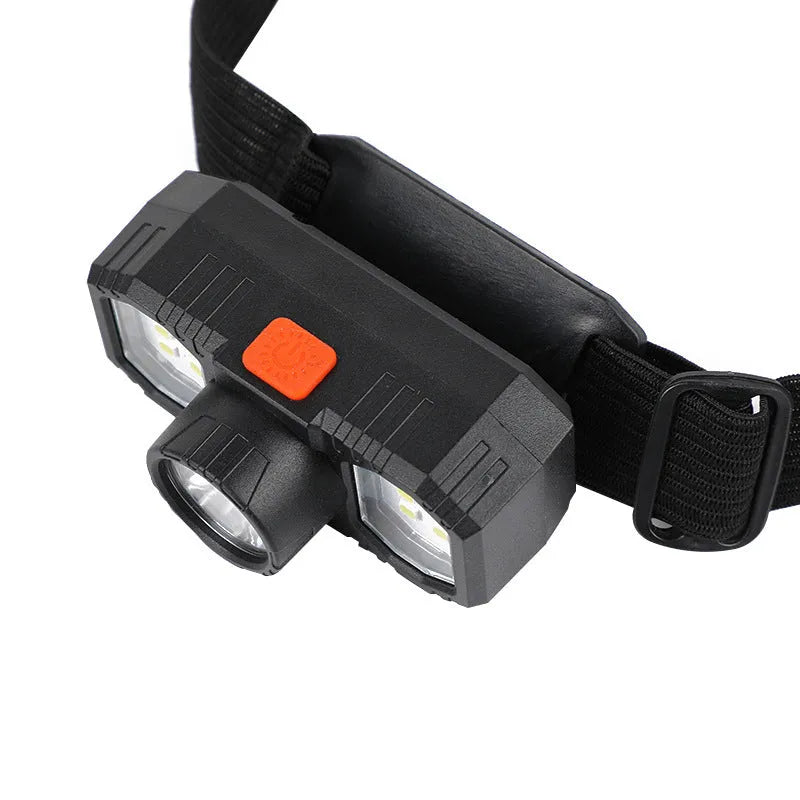 Mini USB rechargeable head-mounted lamp with strong light, plastic body, and built-in battery
