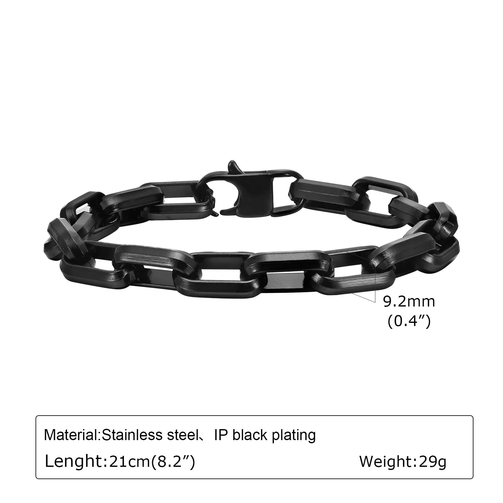 Men's titanium steel square chain bracelet in steel colour showing simple geometric design