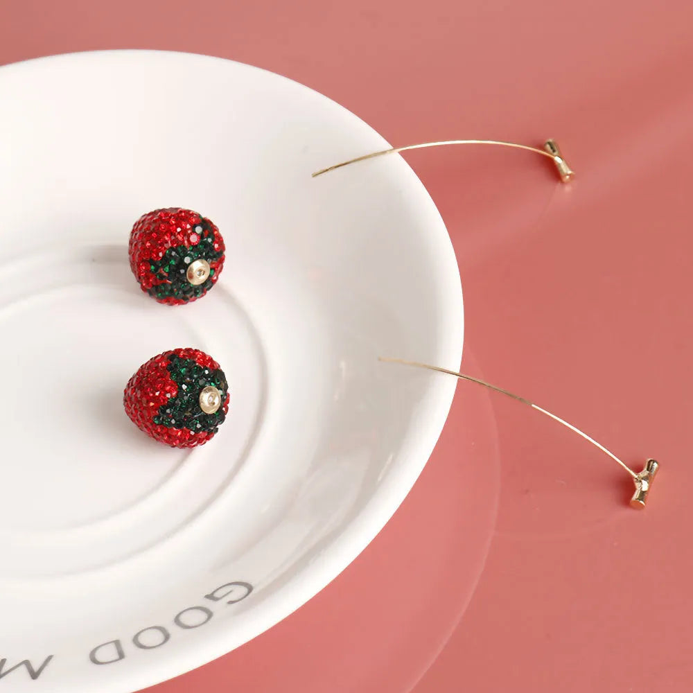 Geometric strawberry earrings with spot drill texture in six colour options including red, pink and white powder