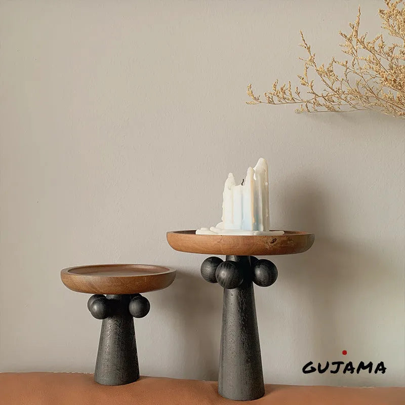 Round high-legged wooden tray in modern simplicity style for home décor displays